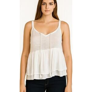 Aeropostale babydoll tank ruffle bottom spaghetti strap crochet back SZ SM FLAW